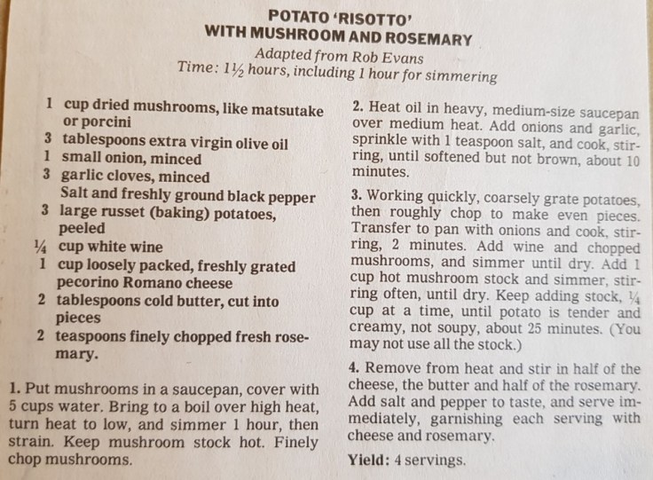Potato 'Risotto' with Mushroom and Rosemary