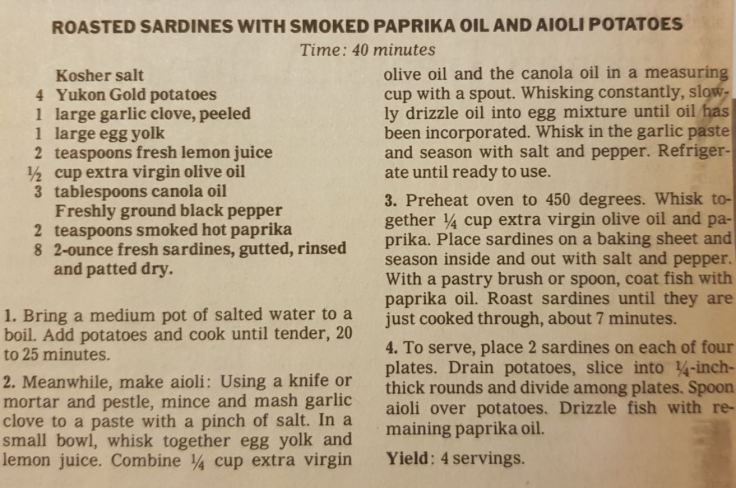 Roasted Sardines with Smoked Paprika Oil and Aioli Potatoes